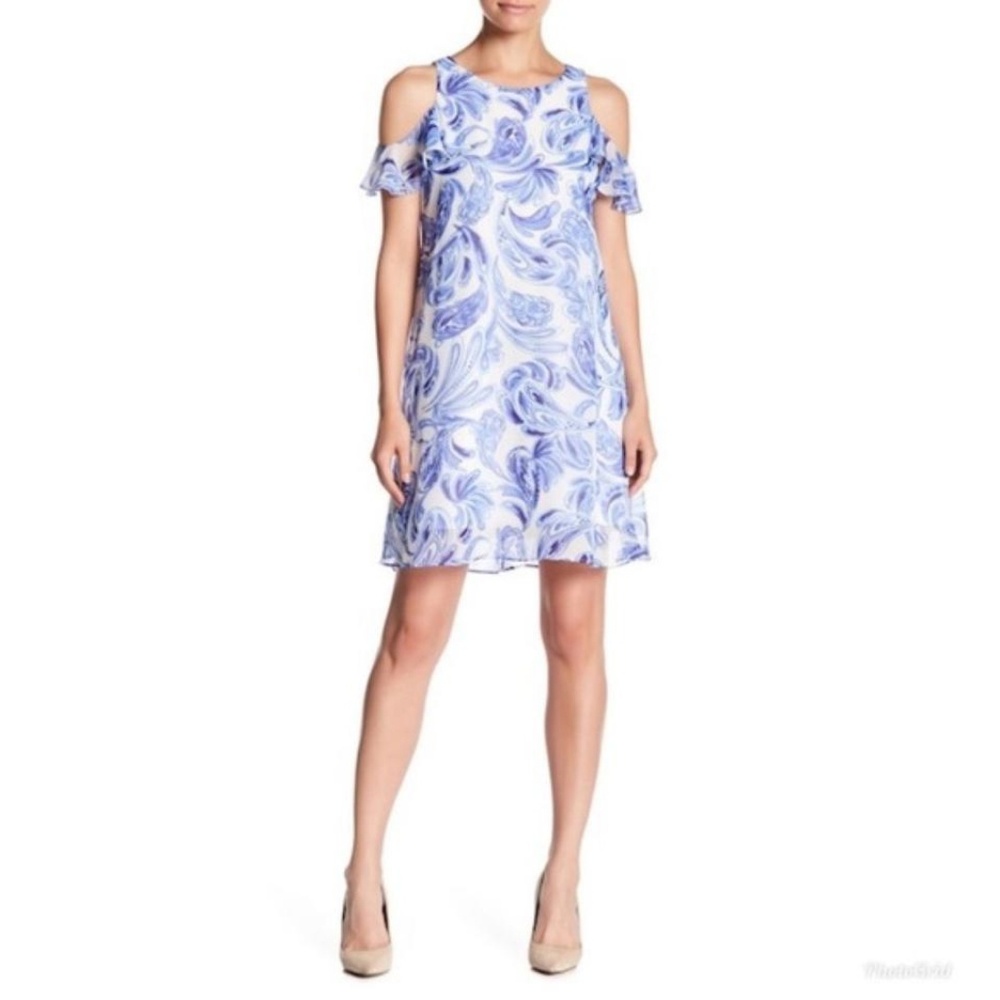 Printed open shoulder dress